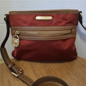 Authentic Michael Kors Burgundy and Tan Crossbody Bag